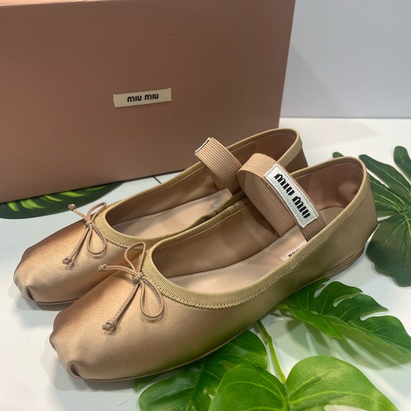 Miu Miu Shoes - Miu Miu Women's Satin Ballet Flats - Gold